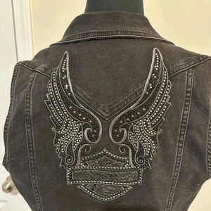 Harley-Davidson® Women's Winged Logo Zip-Front Denim Vest - Black